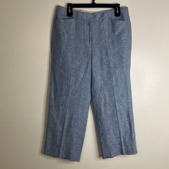 Talbots Women Blue Chambray Linen Pants Cropped Lightweight Size 6 - Picture 1 of 7
